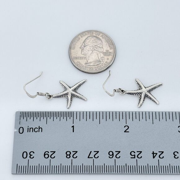 Vintage Sterling Silver 925 Sea Star Fish Dangle Earrings - Picture 4 of 5
